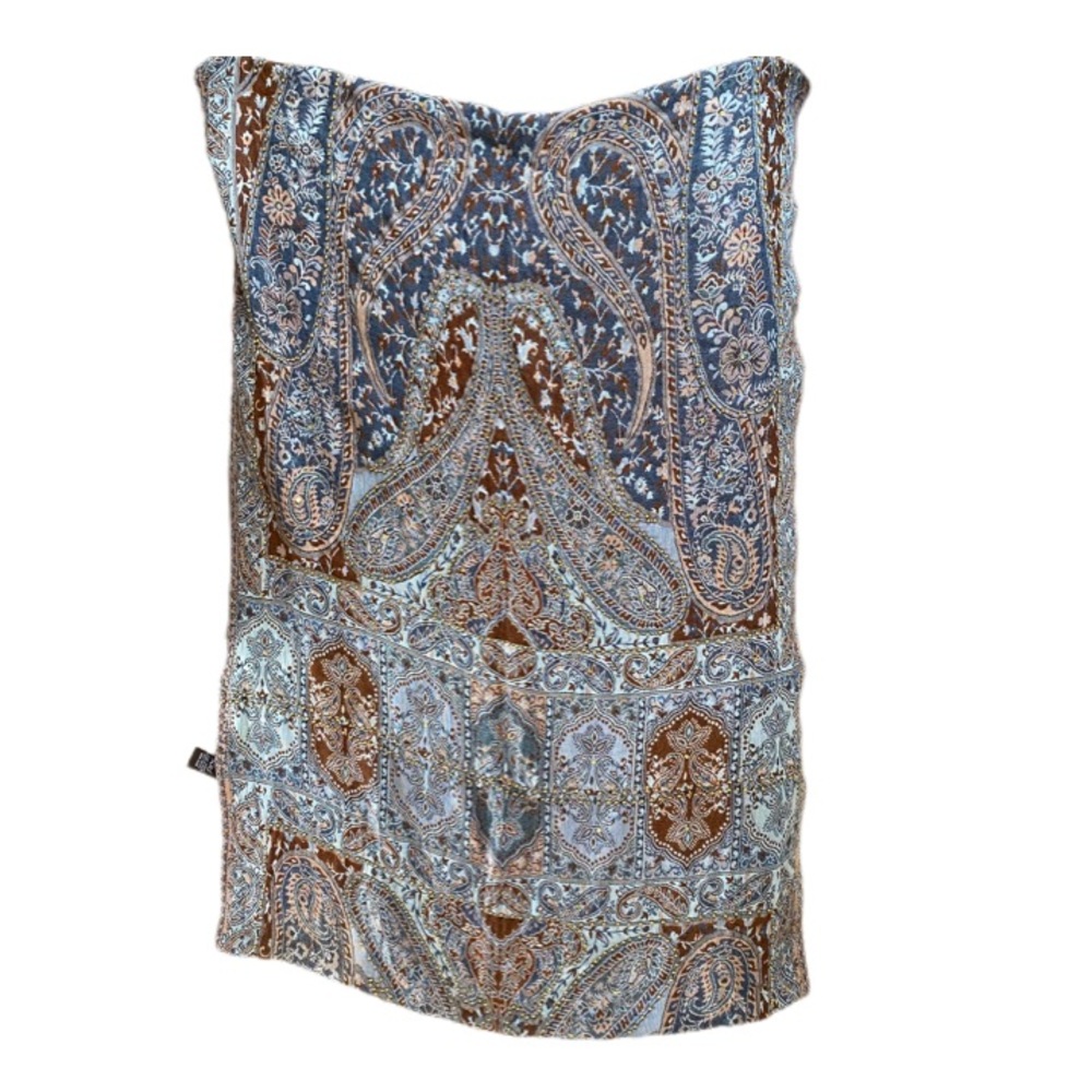 Raj Pashmina Scarf Embroidered Paisley Floral Made In India - Picture 11 of 13